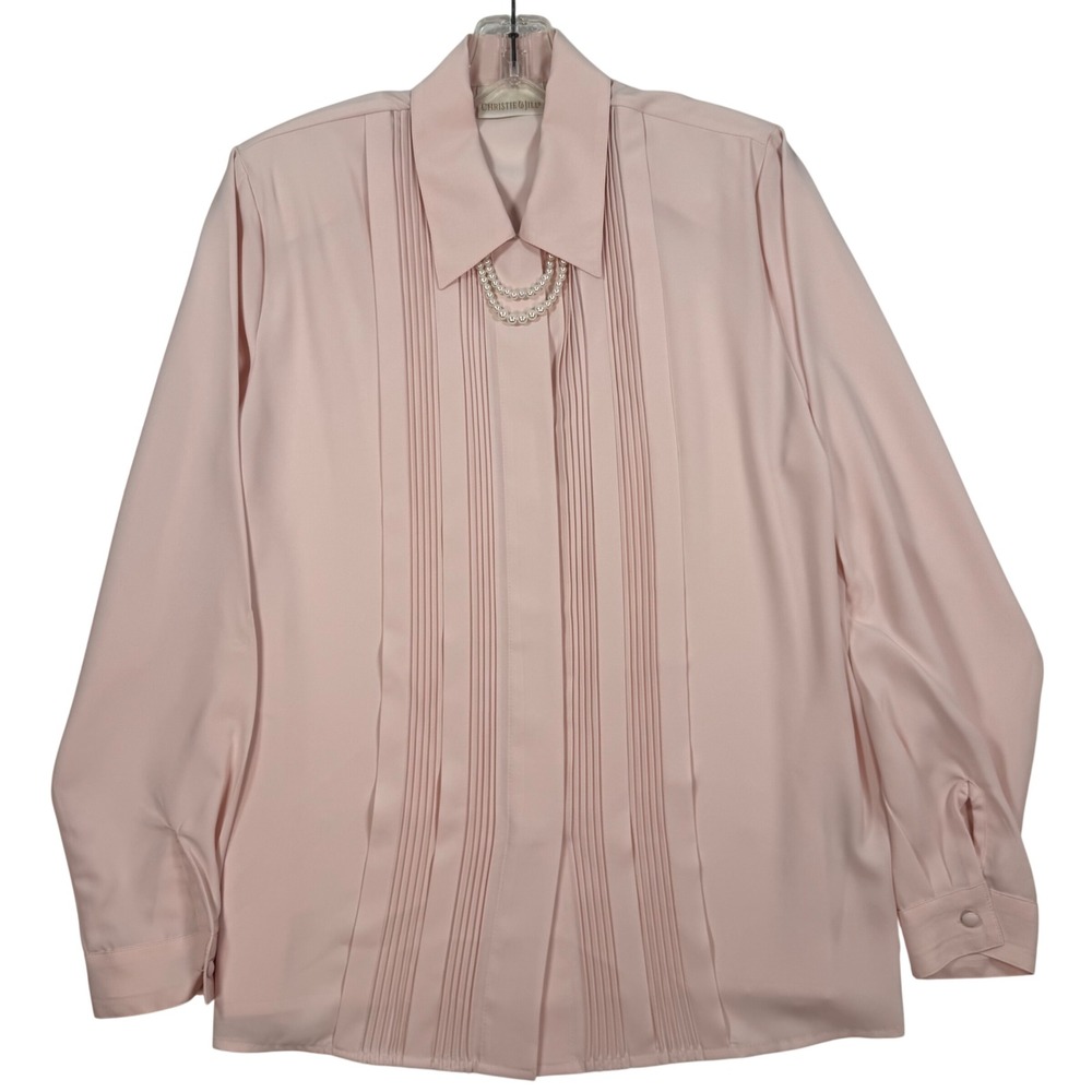 Christie & Jill Vintage Pink Pintuck Blouse with Faux Pearl Detail Size 8